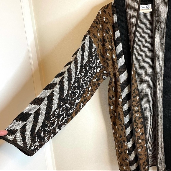 Vintage Colter Bay Mixed Pattern Longline Open Front Cardigan Sweater Large XL - Picture 8 of 16